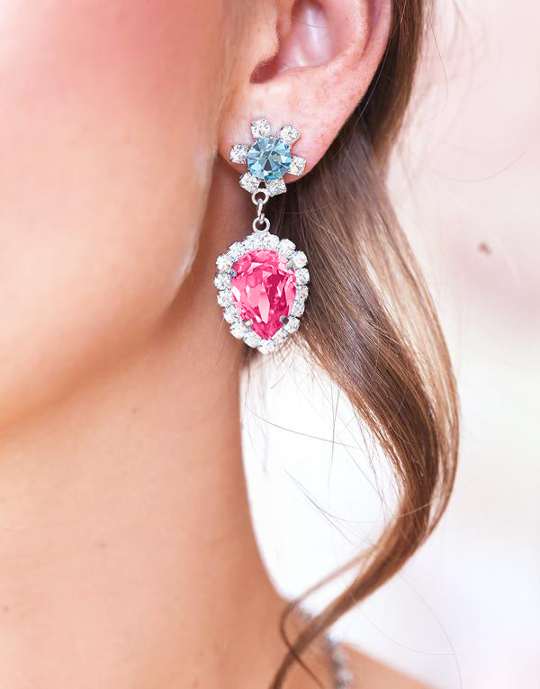 Pink and blue combination earrings store