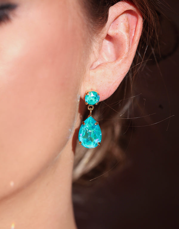 Classic Bright Blue Pear Drop Swarovski Earrings