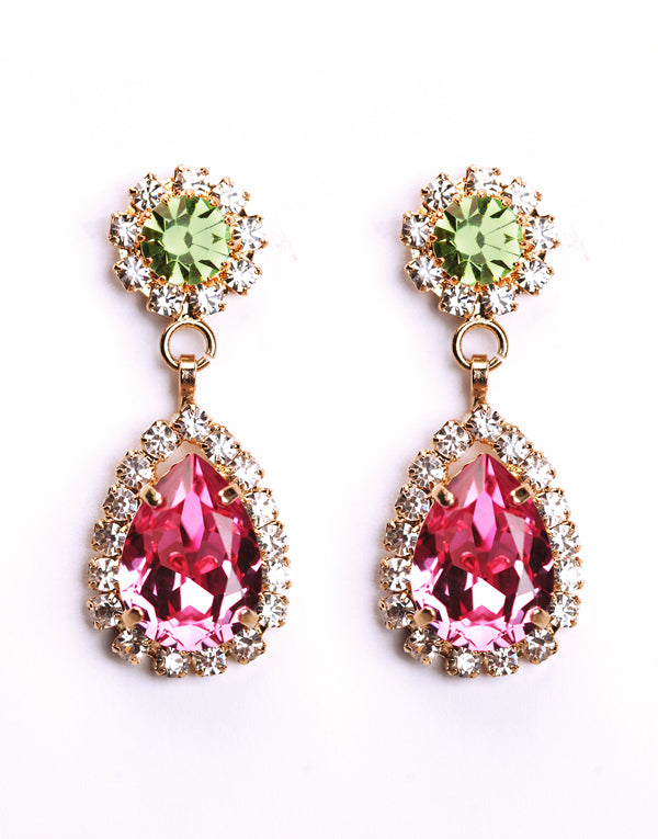 Green and Pink Julia Swarovski Earrings
