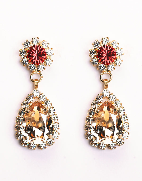 Coral and Gold Julia Swarovski Earrings