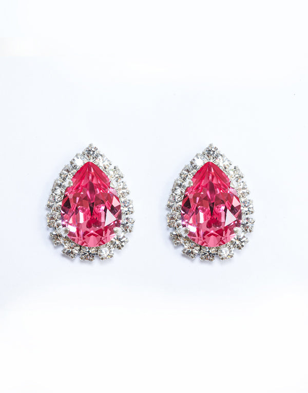 Crystal Pink Pear Studs