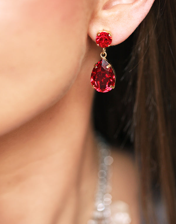 Red Pear Drop Swarovski Earrings