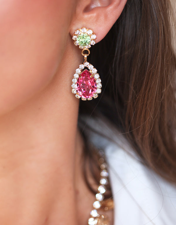 Green and Pink Julia Swarovski Earrings